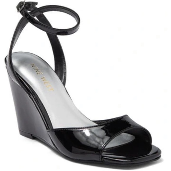 Nine West Namie Black Patent Wedge Sandal - Picture 1 of 9
